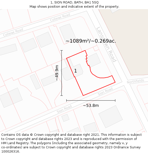 1, SION ROAD, BATH, BA1 5SQ: Plot and title map