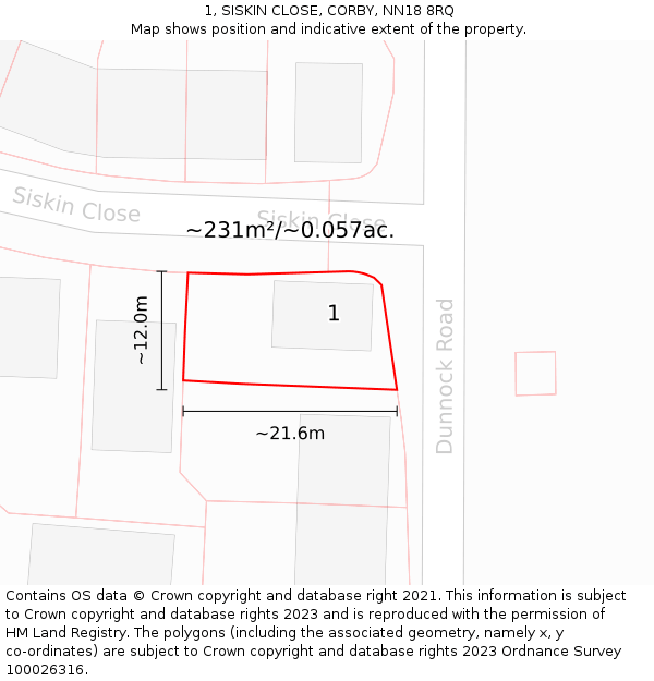 1, SISKIN CLOSE, CORBY, NN18 8RQ: Plot and title map