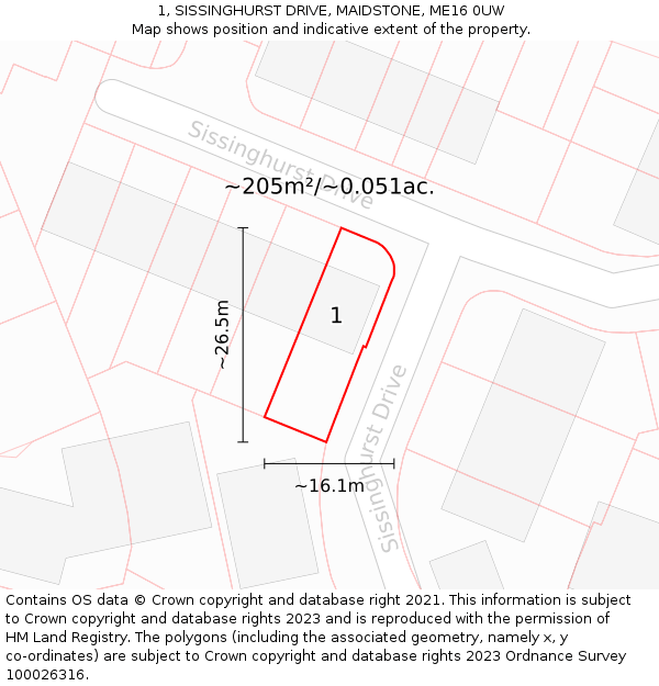 1, SISSINGHURST DRIVE, MAIDSTONE, ME16 0UW: Plot and title map