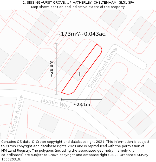 1, SISSINGHURST GROVE, UP HATHERLEY, CHELTENHAM, GL51 3FA: Plot and title map