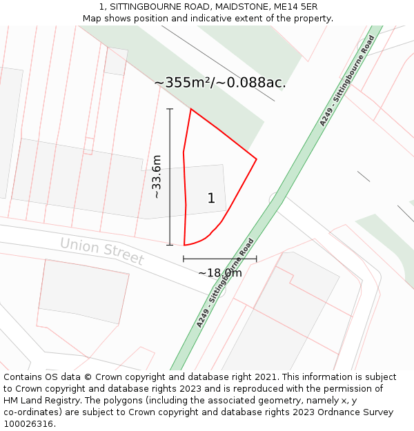 1, SITTINGBOURNE ROAD, MAIDSTONE, ME14 5ER: Plot and title map