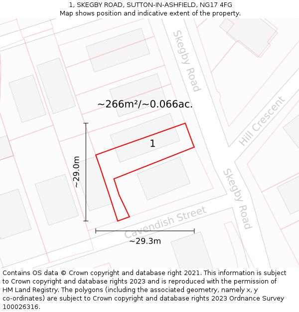 1, SKEGBY ROAD, SUTTON-IN-ASHFIELD, NG17 4FG: Plot and title map