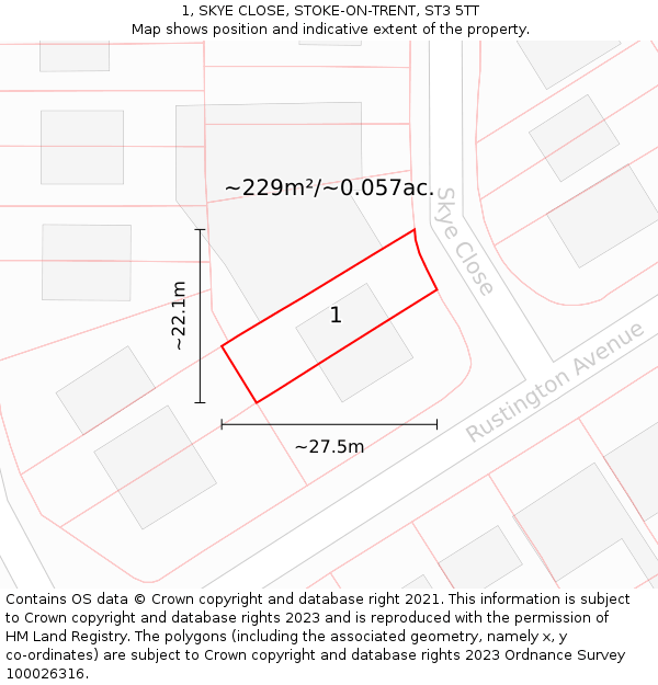 1, SKYE CLOSE, STOKE-ON-TRENT, ST3 5TT: Plot and title map