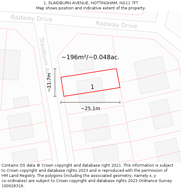 1, SLAIDBURN AVENUE, NOTTINGHAM, NG11 7FT: Plot and title map