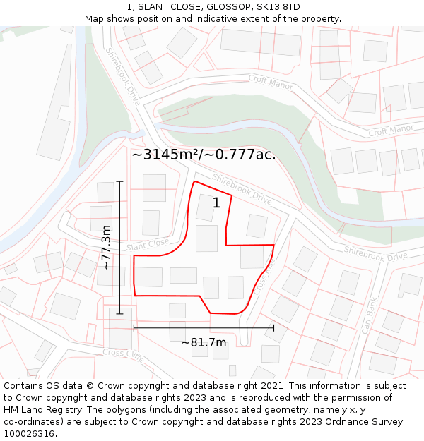 1, SLANT CLOSE, GLOSSOP, SK13 8TD: Plot and title map
