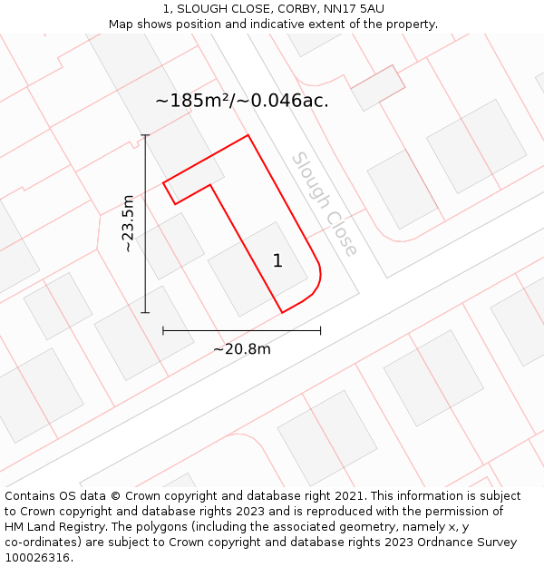 1, SLOUGH CLOSE, CORBY, NN17 5AU: Plot and title map