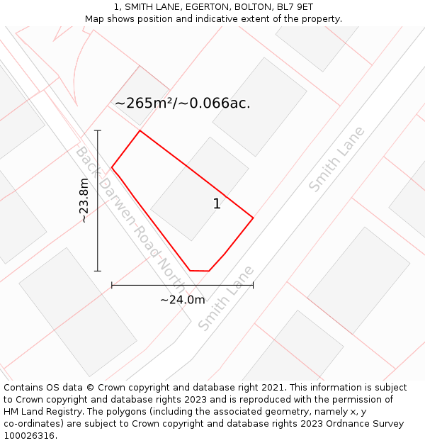 1, SMITH LANE, EGERTON, BOLTON, BL7 9ET: Plot and title map