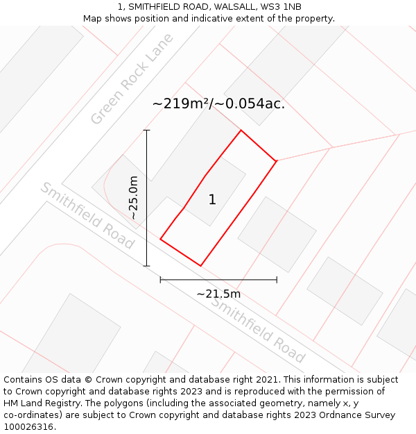 1, SMITHFIELD ROAD, WALSALL, WS3 1NB: Plot and title map