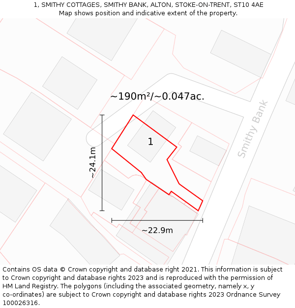 1, SMITHY COTTAGES, SMITHY BANK, ALTON, STOKE-ON-TRENT, ST10 4AE: Plot and title map