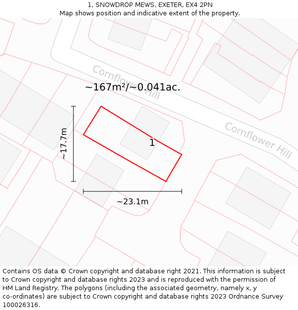 1, SNOWDROP MEWS, EXETER, EX4 2PN: Plot and title map