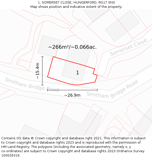 1, SOMERSET CLOSE, HUNGERFORD, RG17 0NS: Plot and title map