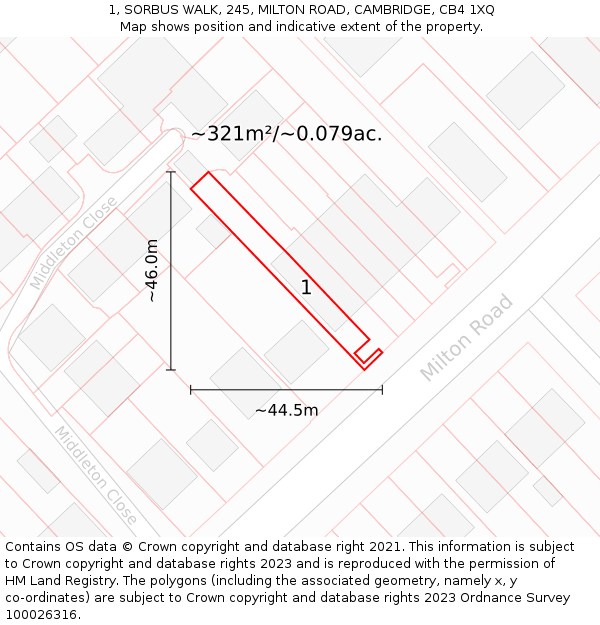 1, SORBUS WALK, 245, MILTON ROAD, CAMBRIDGE, CB4 1XQ: Plot and title map