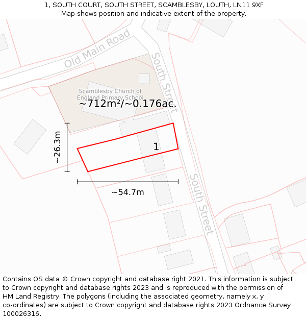 1, SOUTH COURT, SOUTH STREET, SCAMBLESBY, LOUTH, LN11 9XF: Plot and title map