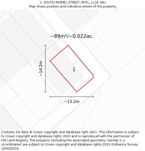 1, SOUTH KINMEL STREET, RHYL, LL18 1BU: Plot and title map