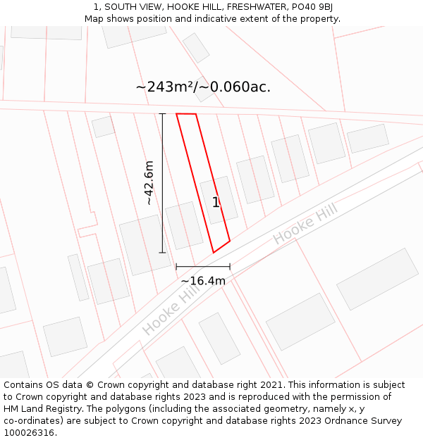 1, SOUTH VIEW, HOOKE HILL, FRESHWATER, PO40 9BJ: Plot and title map