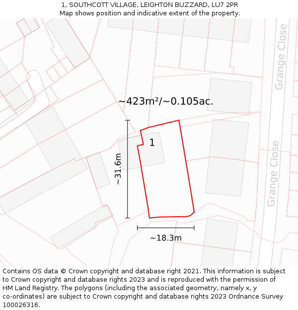 1, SOUTHCOTT VILLAGE, LEIGHTON BUZZARD, LU7 2PR: Plot and title map