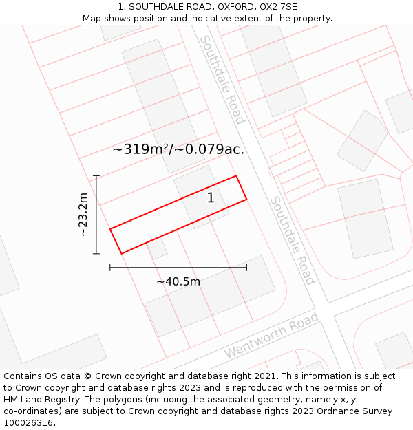 1, SOUTHDALE ROAD, OXFORD, OX2 7SE: Plot and title map