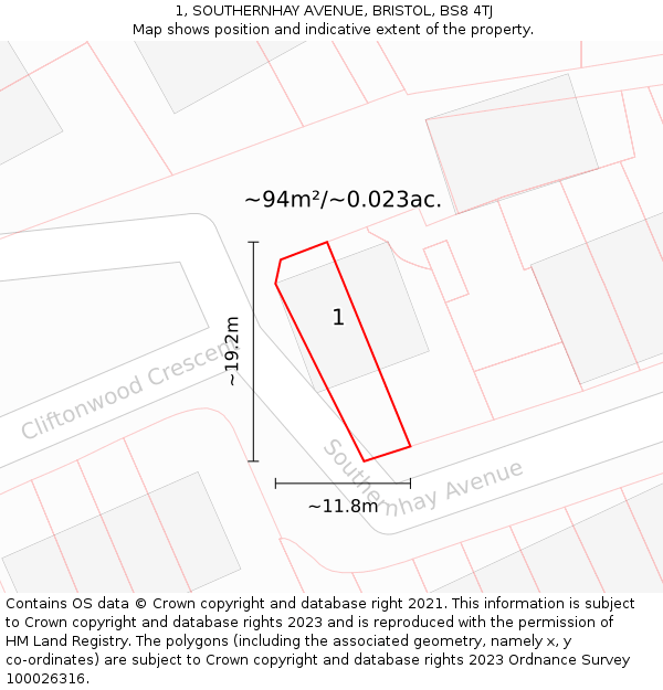 1, SOUTHERNHAY AVENUE, BRISTOL, BS8 4TJ: Plot and title map