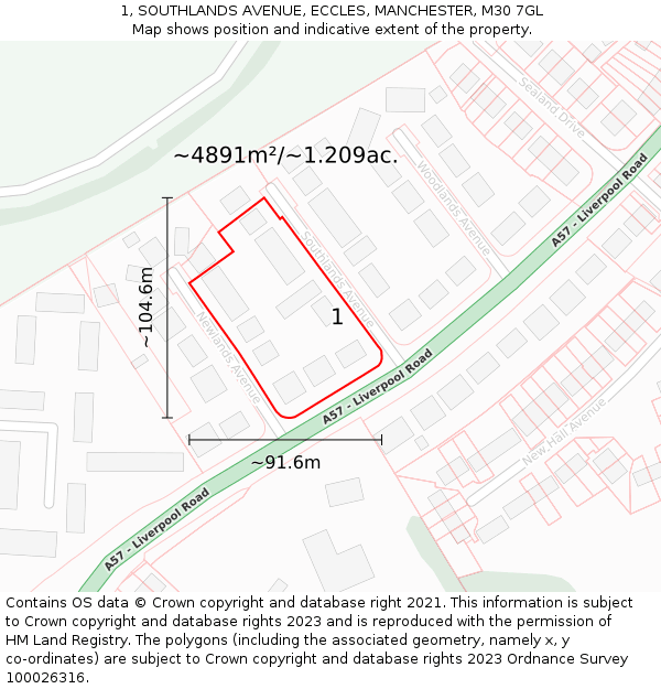 1, SOUTHLANDS AVENUE, ECCLES, MANCHESTER, M30 7GL: Plot and title map