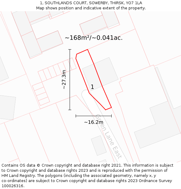 1, SOUTHLANDS COURT, SOWERBY, THIRSK, YO7 1LA: Plot and title map