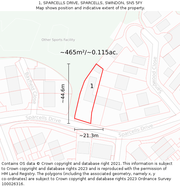 1, SPARCELLS DRIVE, SPARCELLS, SWINDON, SN5 5FY: Plot and title map