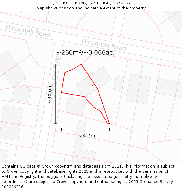 1, SPENCER ROAD, EASTLEIGH, SO50 9GP: Plot and title map