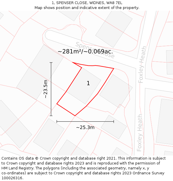 1, SPENSER CLOSE, WIDNES, WA8 7EL: Plot and title map