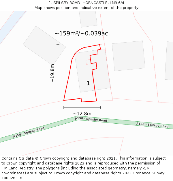 1, SPILSBY ROAD, HORNCASTLE, LN9 6AL: Plot and title map