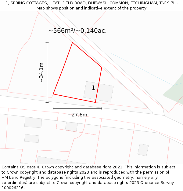 1, SPRING COTTAGES, HEATHFIELD ROAD, BURWASH COMMON, ETCHINGHAM, TN19 7LU: Plot and title map