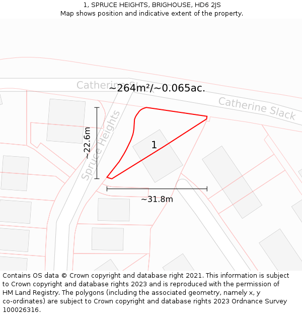 1, SPRUCE HEIGHTS, BRIGHOUSE, HD6 2JS: Plot and title map