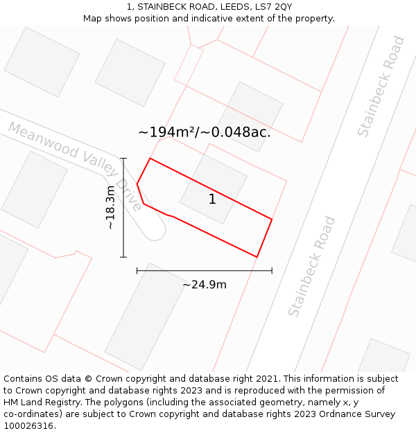 1, STAINBECK ROAD, LEEDS, LS7 2QY: Plot and title map