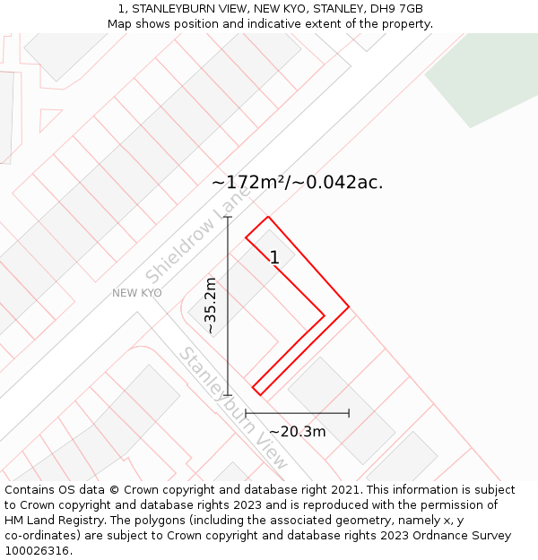 1, STANLEYBURN VIEW, NEW KYO, STANLEY, DH9 7GB: Plot and title map