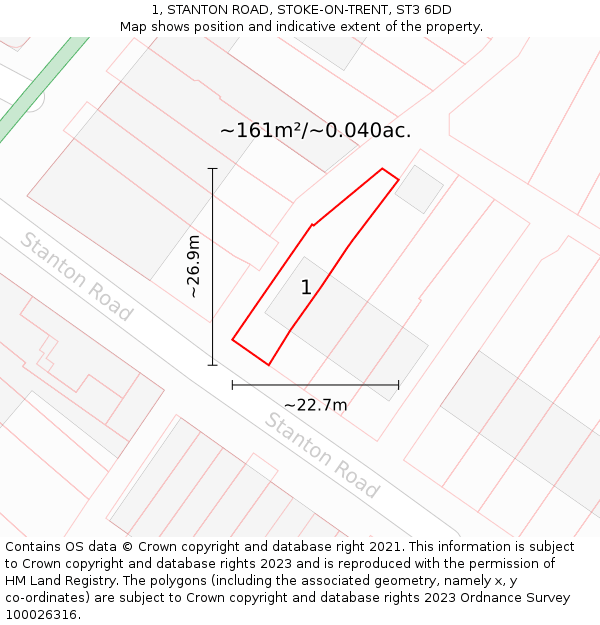 1, STANTON ROAD, STOKE-ON-TRENT, ST3 6DD: Plot and title map