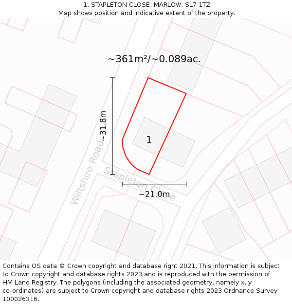 1, STAPLETON CLOSE, MARLOW, SL7 1TZ: Plot and title map