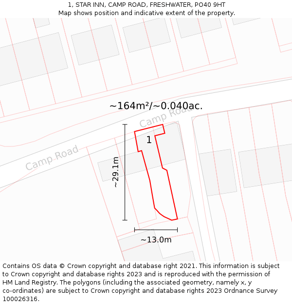 1, STAR INN, CAMP ROAD, FRESHWATER, PO40 9HT: Plot and title map