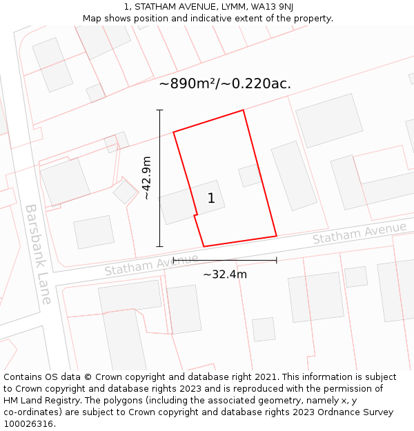 1, STATHAM AVENUE, LYMM, WA13 9NJ: Plot and title map