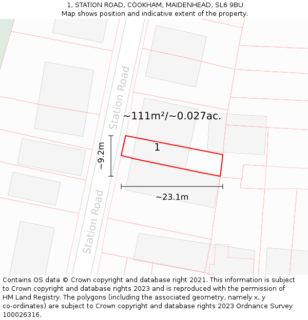 1, STATION ROAD, COOKHAM, MAIDENHEAD, SL6 9BU: Plot and title map