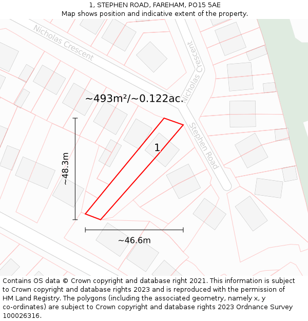 1, STEPHEN ROAD, FAREHAM, PO15 5AE: Plot and title map