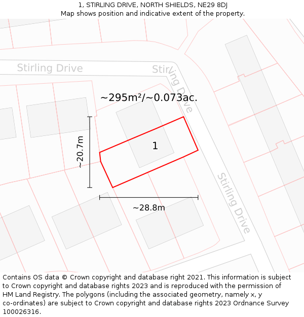 1, STIRLING DRIVE, NORTH SHIELDS, NE29 8DJ: Plot and title map