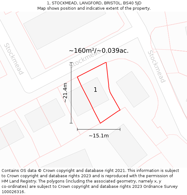 1, STOCKMEAD, LANGFORD, BRISTOL, BS40 5JD: Plot and title map