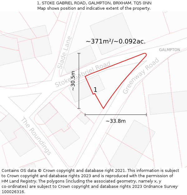 1, STOKE GABRIEL ROAD, GALMPTON, BRIXHAM, TQ5 0NN: Plot and title map