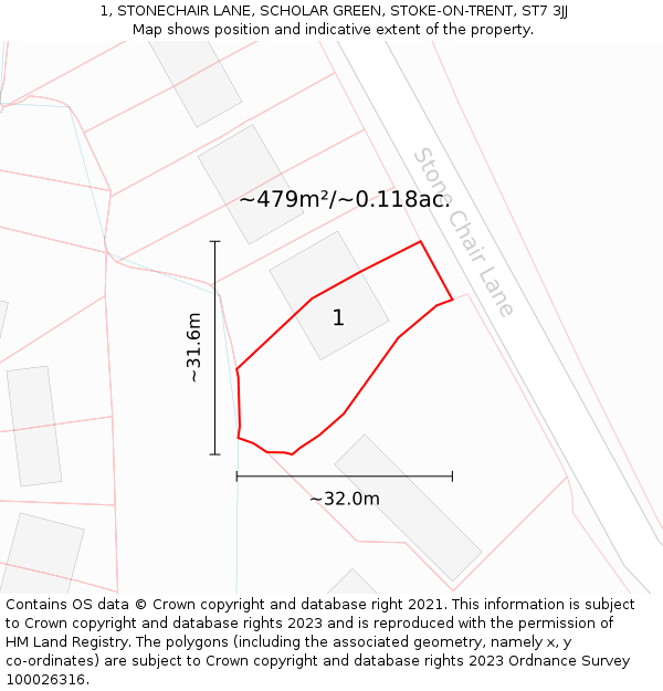 1, STONECHAIR LANE, SCHOLAR GREEN, STOKE-ON-TRENT, ST7 3JJ: Plot and title map