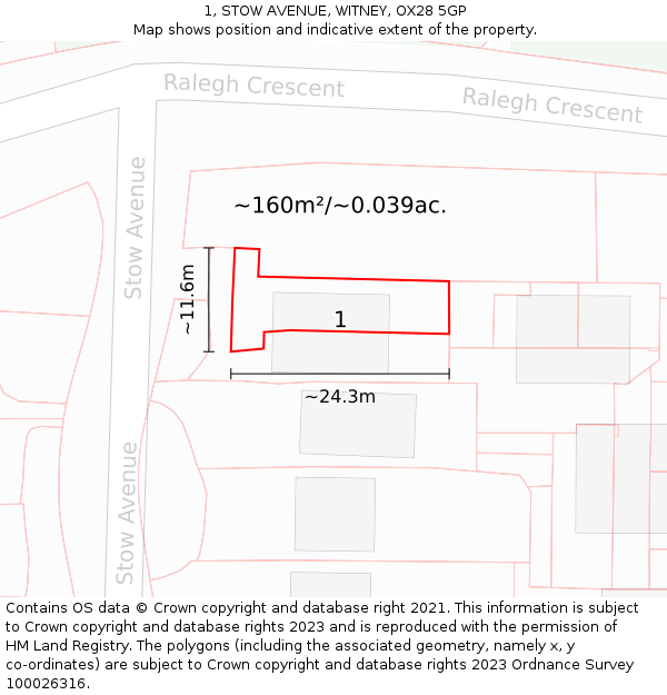 1, STOW AVENUE, WITNEY, OX28 5GP: Plot and title map