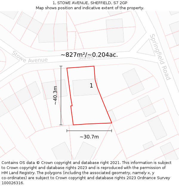 1, STOWE AVENUE, SHEFFIELD, S7 2GP: Plot and title map