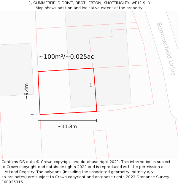 1, SUMMERFIELD DRIVE, BROTHERTON, KNOTTINGLEY, WF11 9HY: Plot and title map