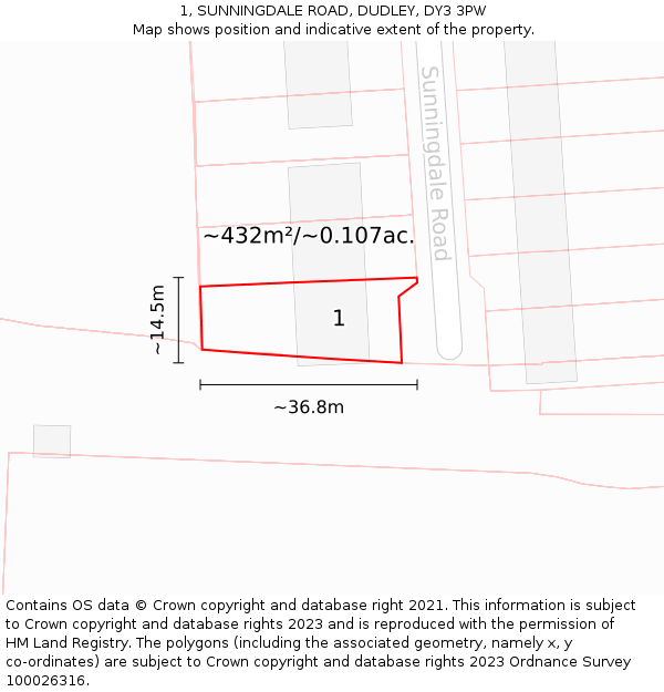 1, SUNNINGDALE ROAD, DUDLEY, DY3 3PW: Plot and title map