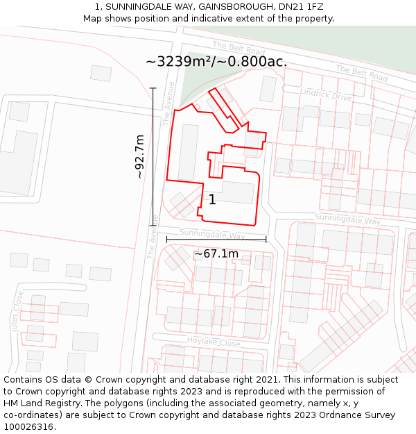 1, SUNNINGDALE WAY, GAINSBOROUGH, DN21 1FZ: Plot and title map