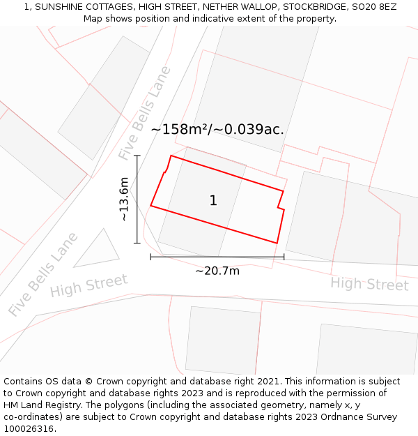 1, SUNSHINE COTTAGES, HIGH STREET, NETHER WALLOP, STOCKBRIDGE, SO20 8EZ: Plot and title map