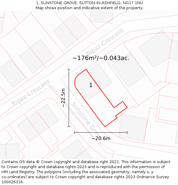 1, SUNSTONE GROVE, SUTTON-IN-ASHFIELD, NG17 1NU: Plot and title map