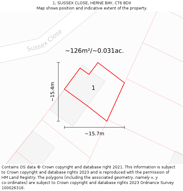 1, SUSSEX CLOSE, HERNE BAY, CT6 8DX: Plot and title map